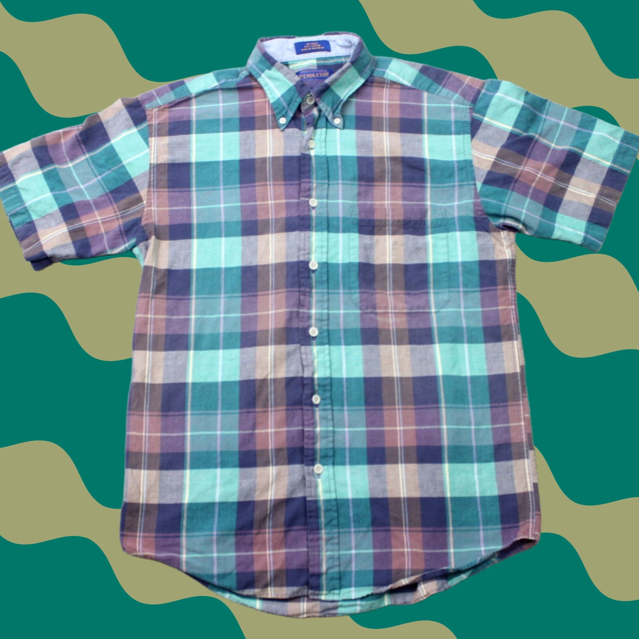 Pendleton Pendleton Shirt Men Medium Green/Blue Plaid 100% Cotton Short Sleeve Button Down Size US M / EU 48-50 / 2 - 1 Thumbnail