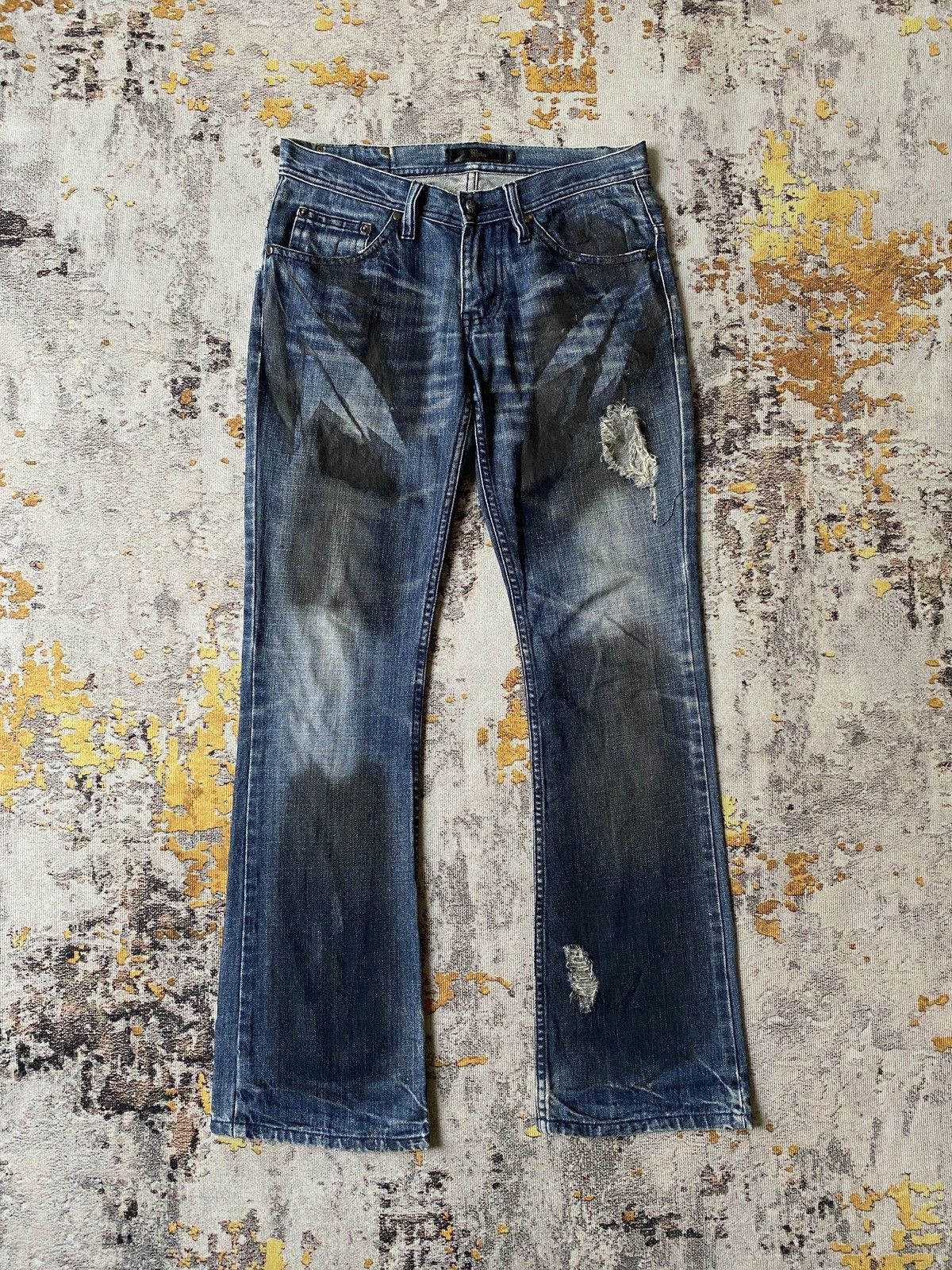 Tornado Mart Midas Waxed Claw Mark Distressed Flare Design Denim Size US 30 / EU 46 - 3 Thumbnail