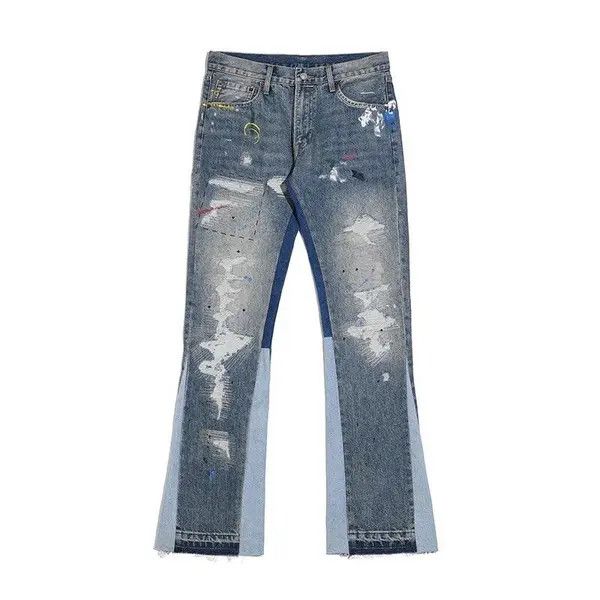 VIBE High Street Retro Ink Splash Patchwork Ripped Jeans Size US 32 / EU 48 - 3 Thumbnail