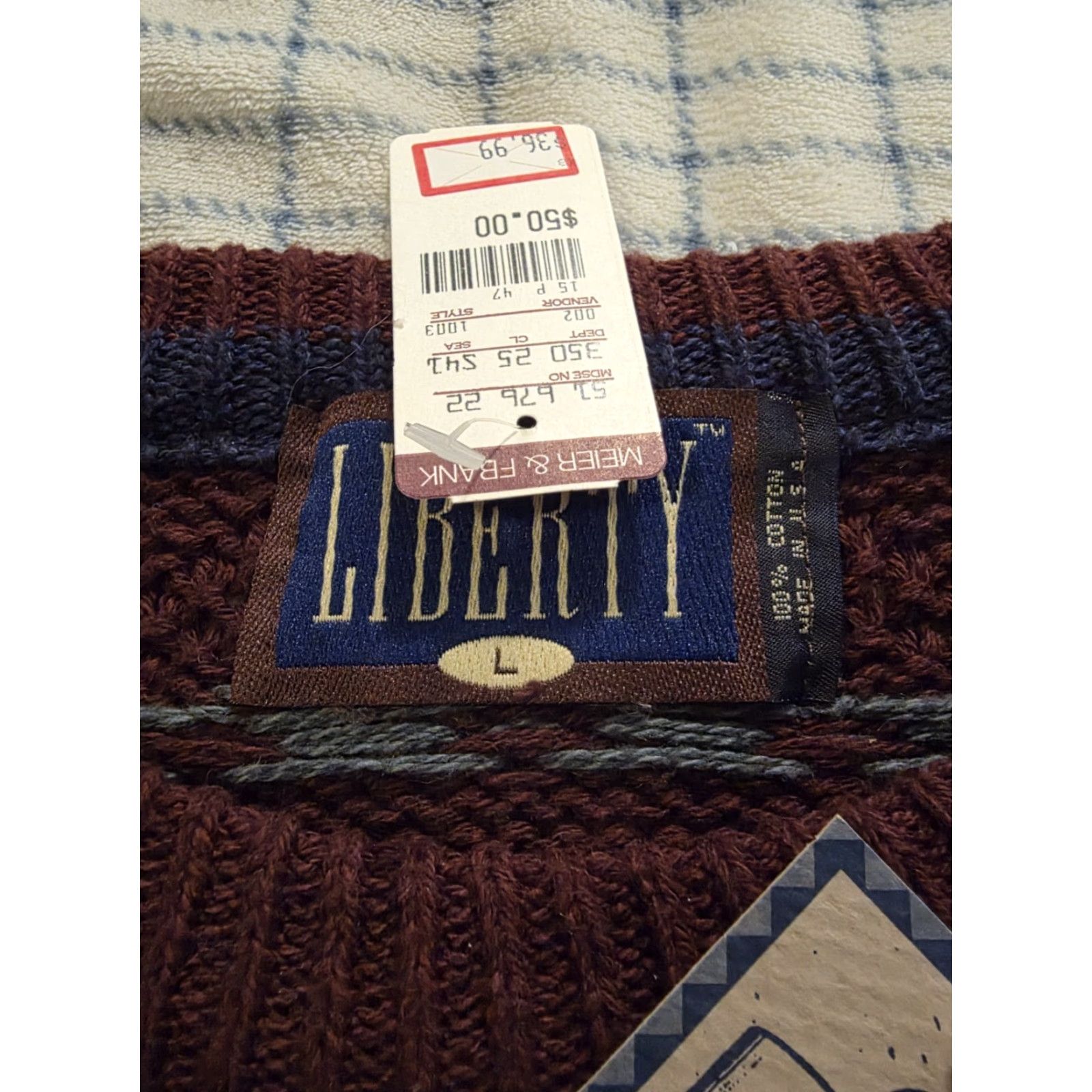 Vintage VINTAGE Liberty Chunk Knit Sweater Grandpa Maroon Men's Large Deadstock NWT USA Size US L / EU 52-54 / 3 - 6 Thumbnail
