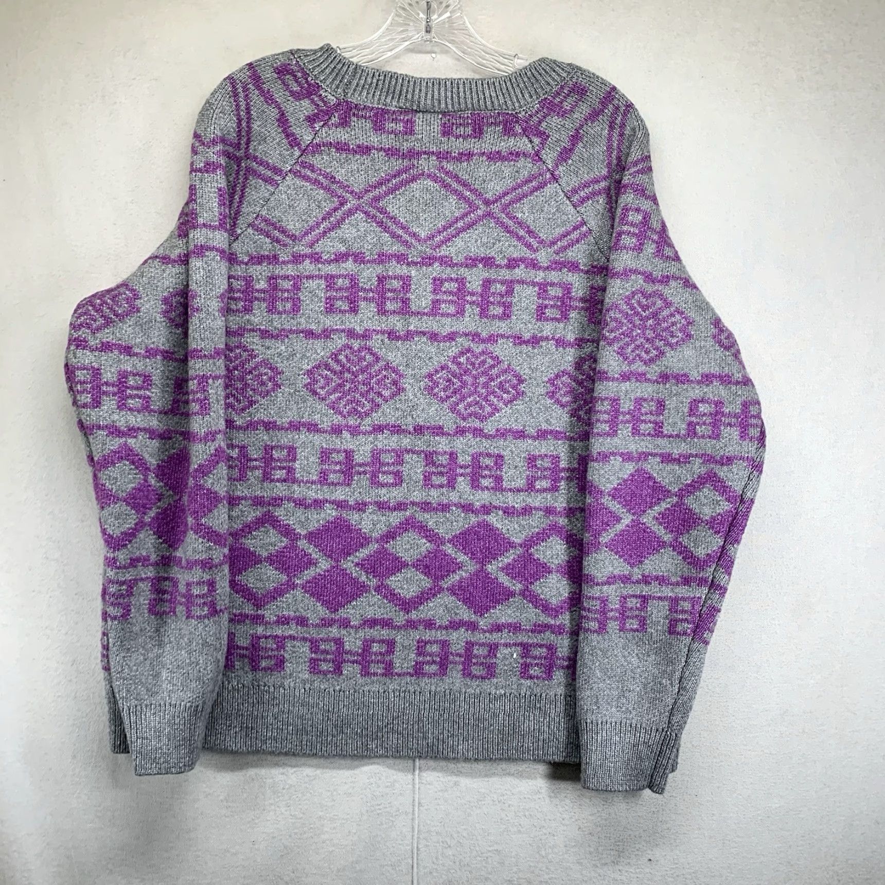 Vintage Lane Bryant Women's Sweater Pullover 18 Plus Size Round Neck Big Fair Isle Purple Gray Knit Stretch- Breathable Winter Casual Size XXL / US 16-18 / IT 52-54 - 2 Thumbnail