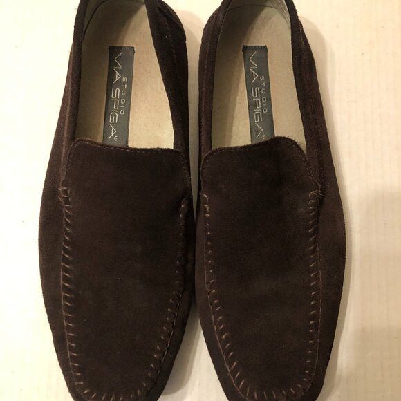 via SPIGA men's brown leather suede slip on loafers 11D