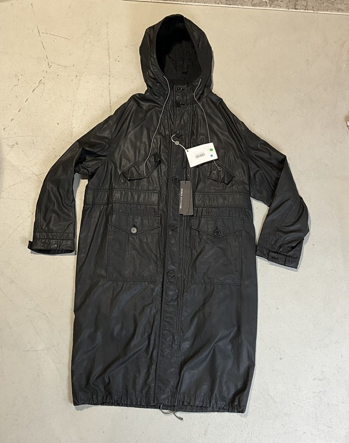 Haider Ackermann LAST DROP Waxed Black Cupro Blend Grey Belt Oversized Parka Size US M / EU 48-50 / 2 - 12 Thumbnail