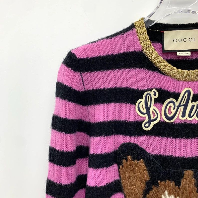 Gucci Gucci Color-blocked striped cat inlaid cashmere round-neck Size US XS / EU 42 / 0 - 3 Thumbnail