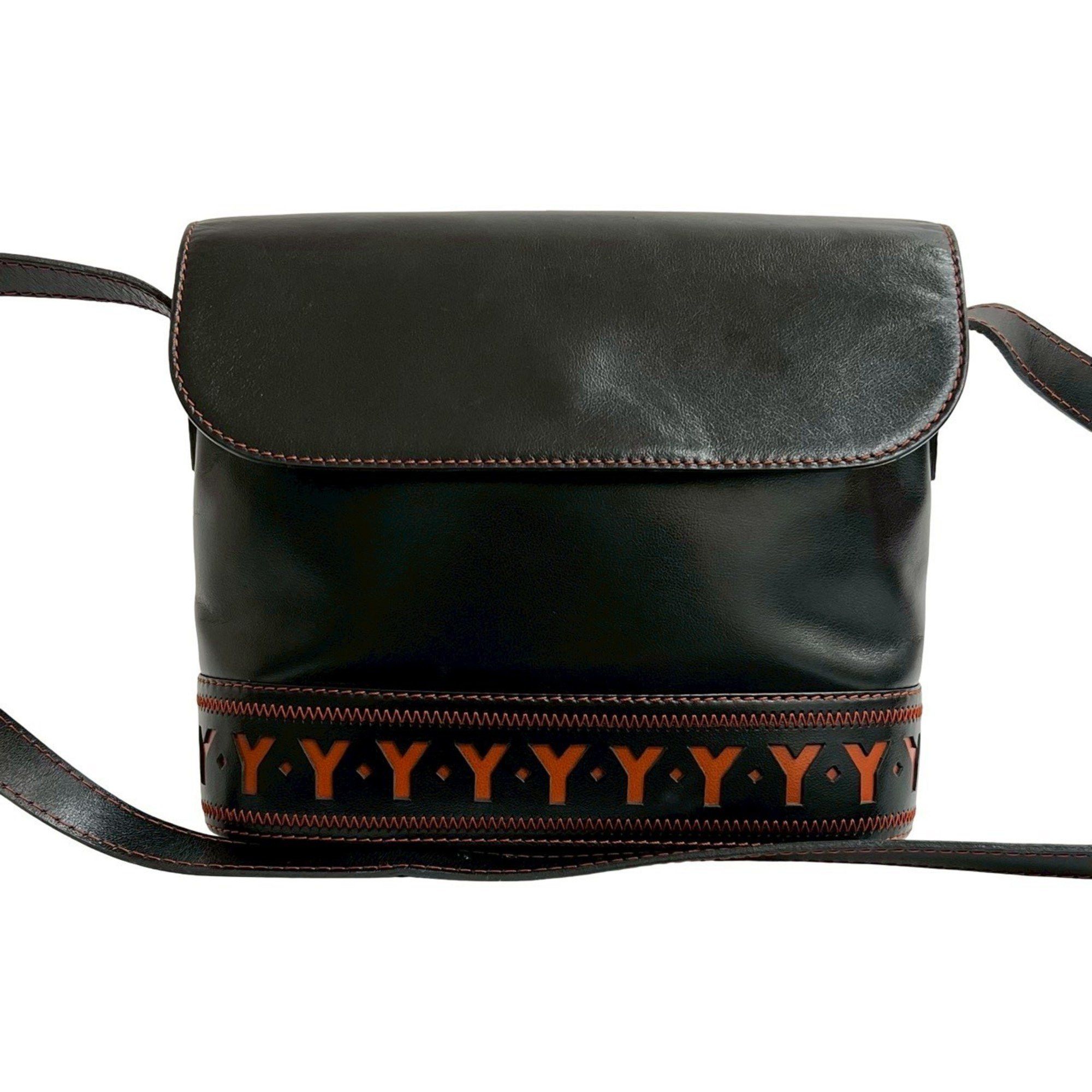 Yves Saint Laurent YVES SAINT LAURENT Perforated Cutout Leather Shoulder Bag Black/Brown 33294 Size ONE SIZE - 1 Thumbnail