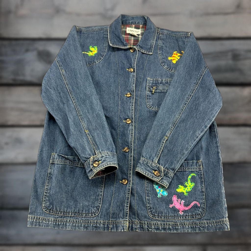 Denime VINTAGE Cabin Creek Coat Womens L Blue Denim Embroidered 90s Pea Coat Lined Jacket/C Size L / US 10 / IT 46 - 1 Thumbnail