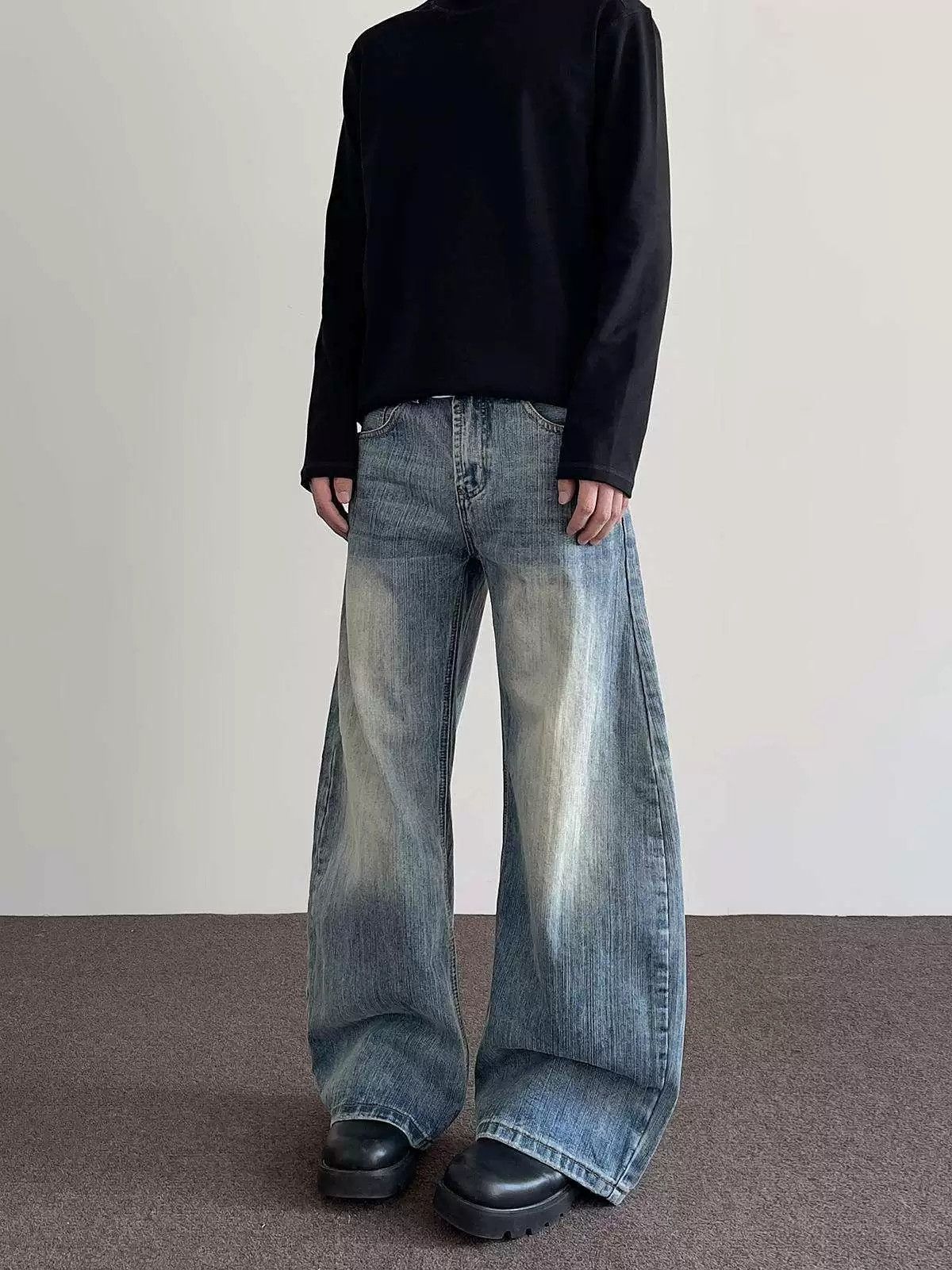 Vintage Men's High-Street Slub-Texture Washed Curved-Leg Jeans Size US 32 / EU 48 - 2 Thumbnail