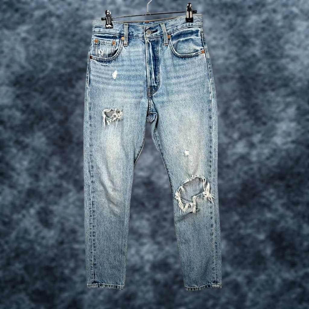 Levi's Levi's 501 Jeans Womens Size 25 Button-Fly Light Wash Distressed Regular 27 In Inseam Blue Cotton Denim Jeans Size 42" / US 20 - 1 Thumbnail