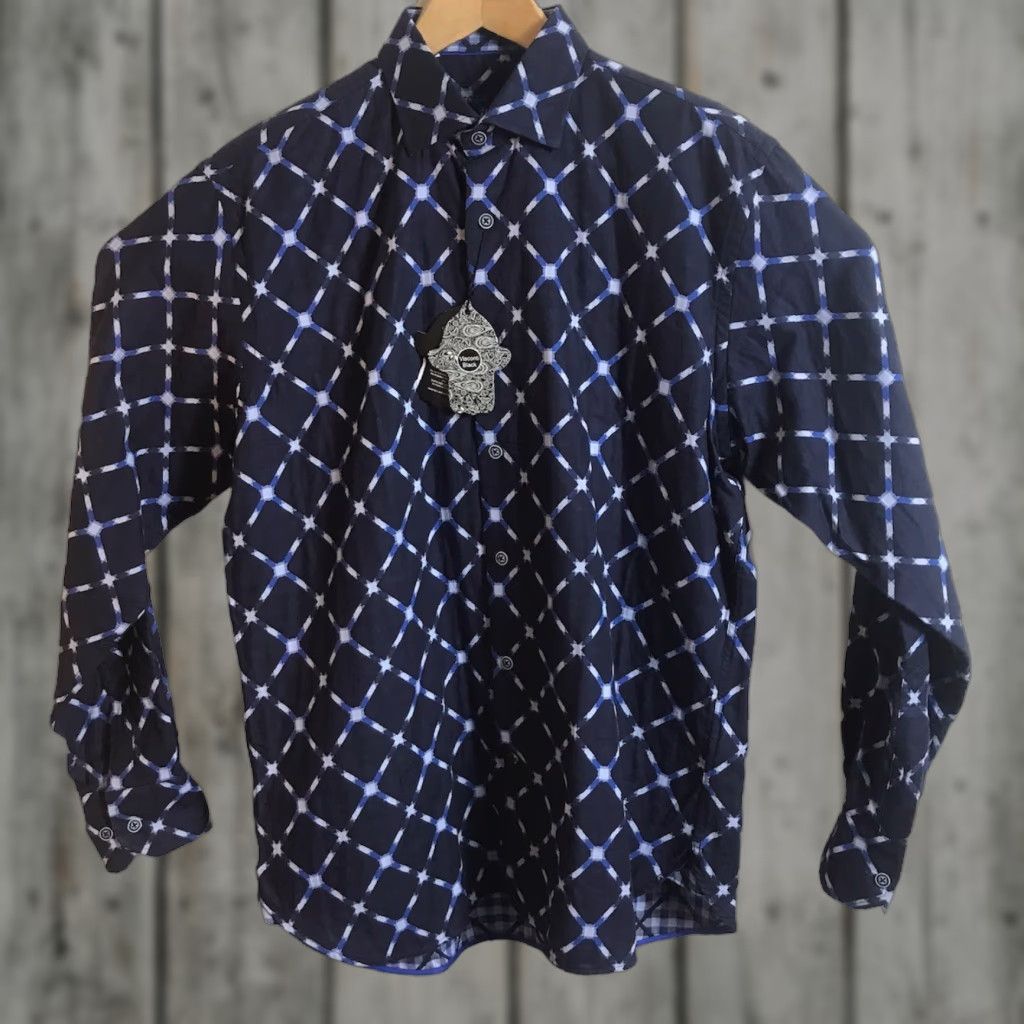 Luchiano Visconti VISCONTI BLACK Shirt Mens Medium Navy Blue Diamond Print Cotton #39105 Size US M / EU 48-50 / 2 - 1 Thumbnail