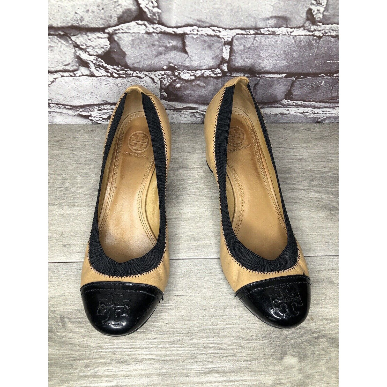 Tory Burch Tory Burch Tan Leather Black Patent Leather Block Heels Wome Size US 8.5 / IT 38.5 - 10 Thumbnail