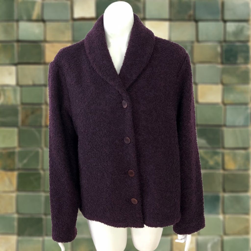 J. Jill J.Jill Womens Blazer Wool Blend 3 Button Purple MINT Solid Knit L Mid-Length Long Sleeve Buttoned Collar Fall Spring Summer Winter Womens Size L / US 10 / IT 46 - 1 Thumbnail