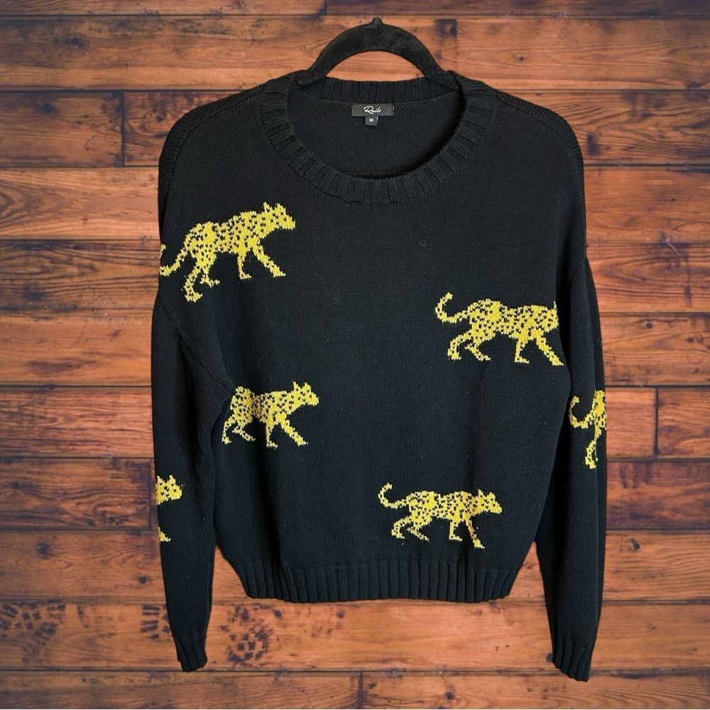 image of Rails Perci Jungle Cats Intarsia Wool-Blend Sweater Xs in Black, Women's