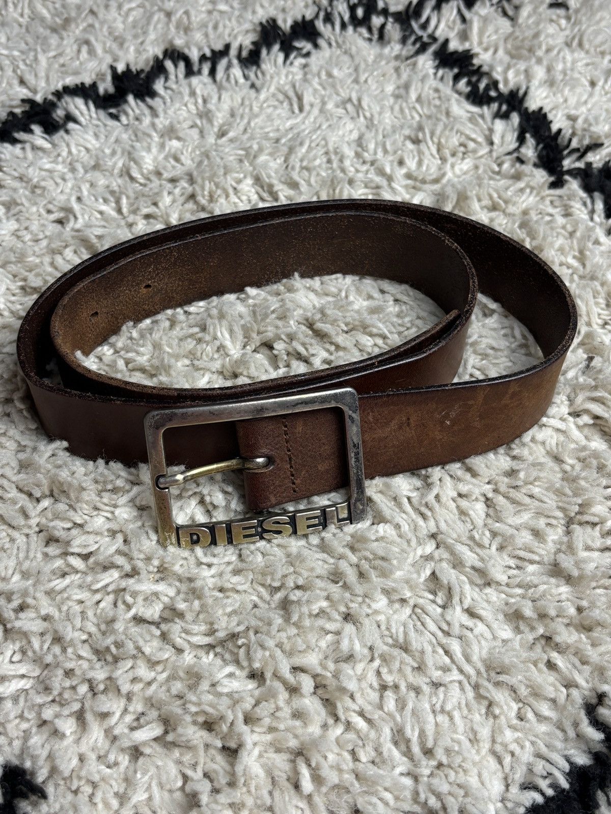 Diesel Brown Cow Leather Vintage Belt Western