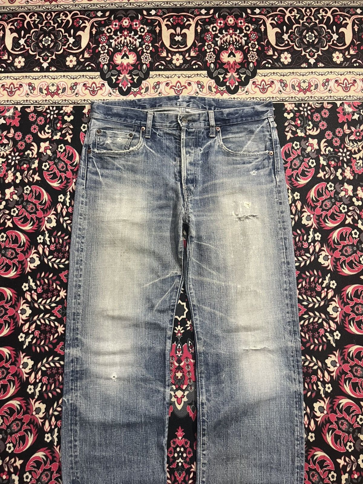 Spellbound ⚡️Distressed⚡️Vintage Japan Spellbound Whisker Blue Wash Jeans Size US 32 / EU 48 - 3 Thumbnail