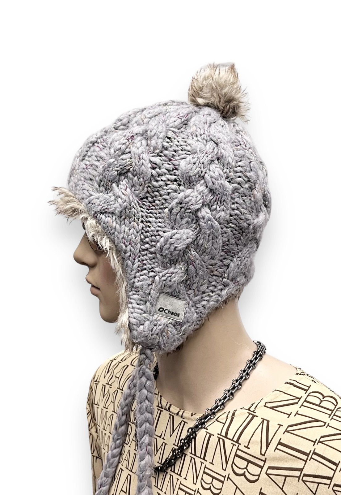Montbell 🔥Vtg MONTBELL Bold Knitted Fur Ear Flap Beanie Vivienne Size ONE SIZE - 4 Thumbnail