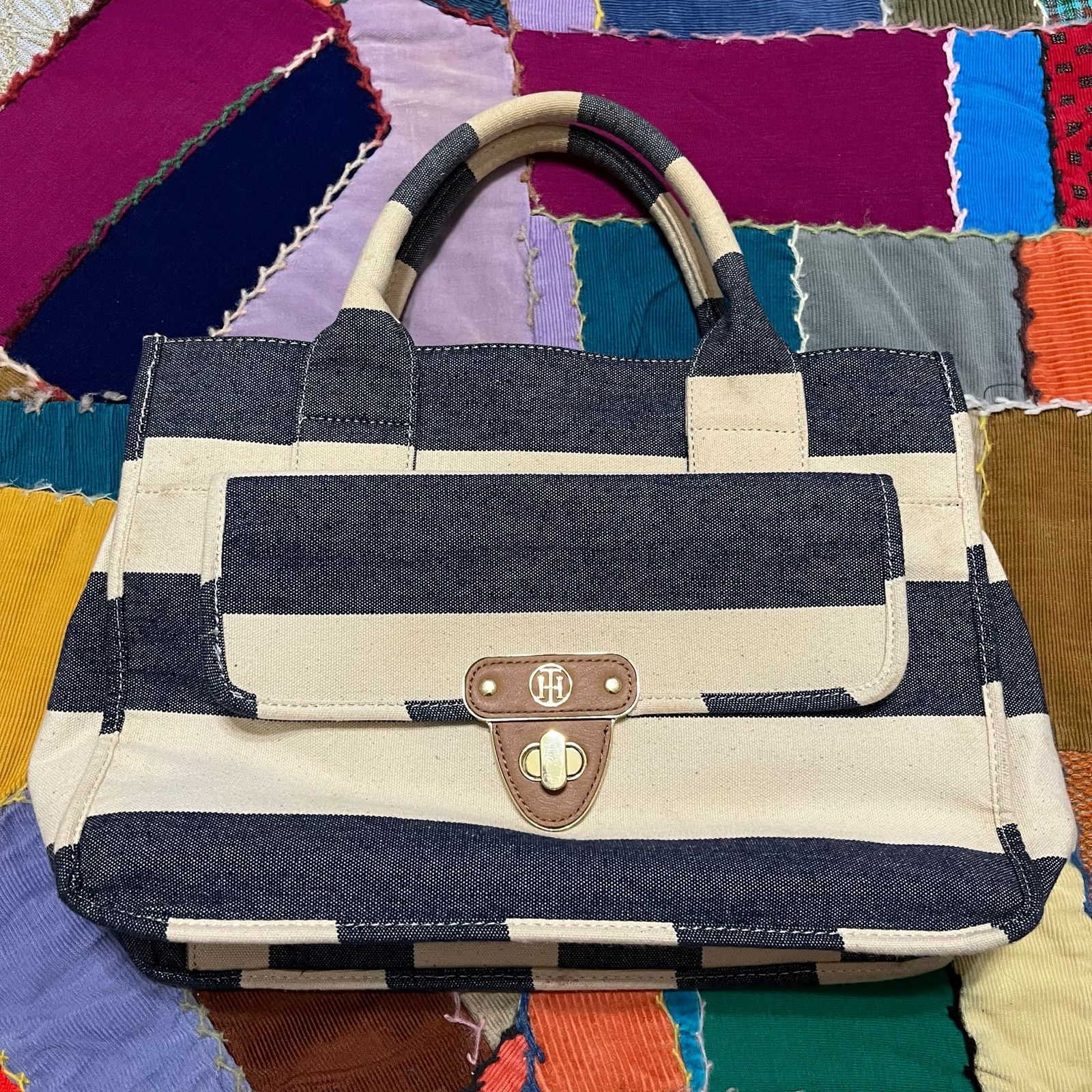 Tommy Hilfiger Tommy Hilfiger Navy/White Striped Logo Purse Size ONE SIZE - 1 Thumbnail