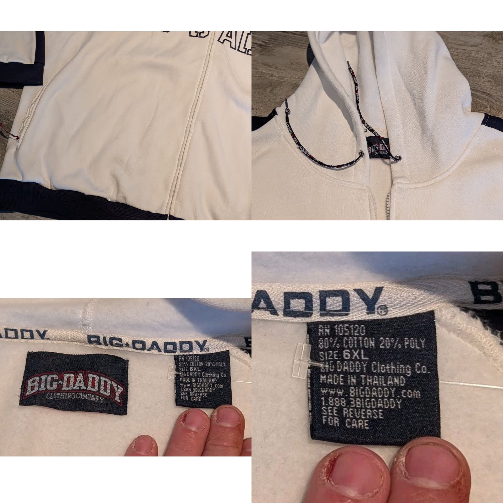 CO VINTAGE Big Daddy Clothing Co Full Zip Hoodie Mens 6XL White Embroidered 90s Streetwear Big & Tall Size US XXL / EU 58 / 5 - 8 Thumbnail