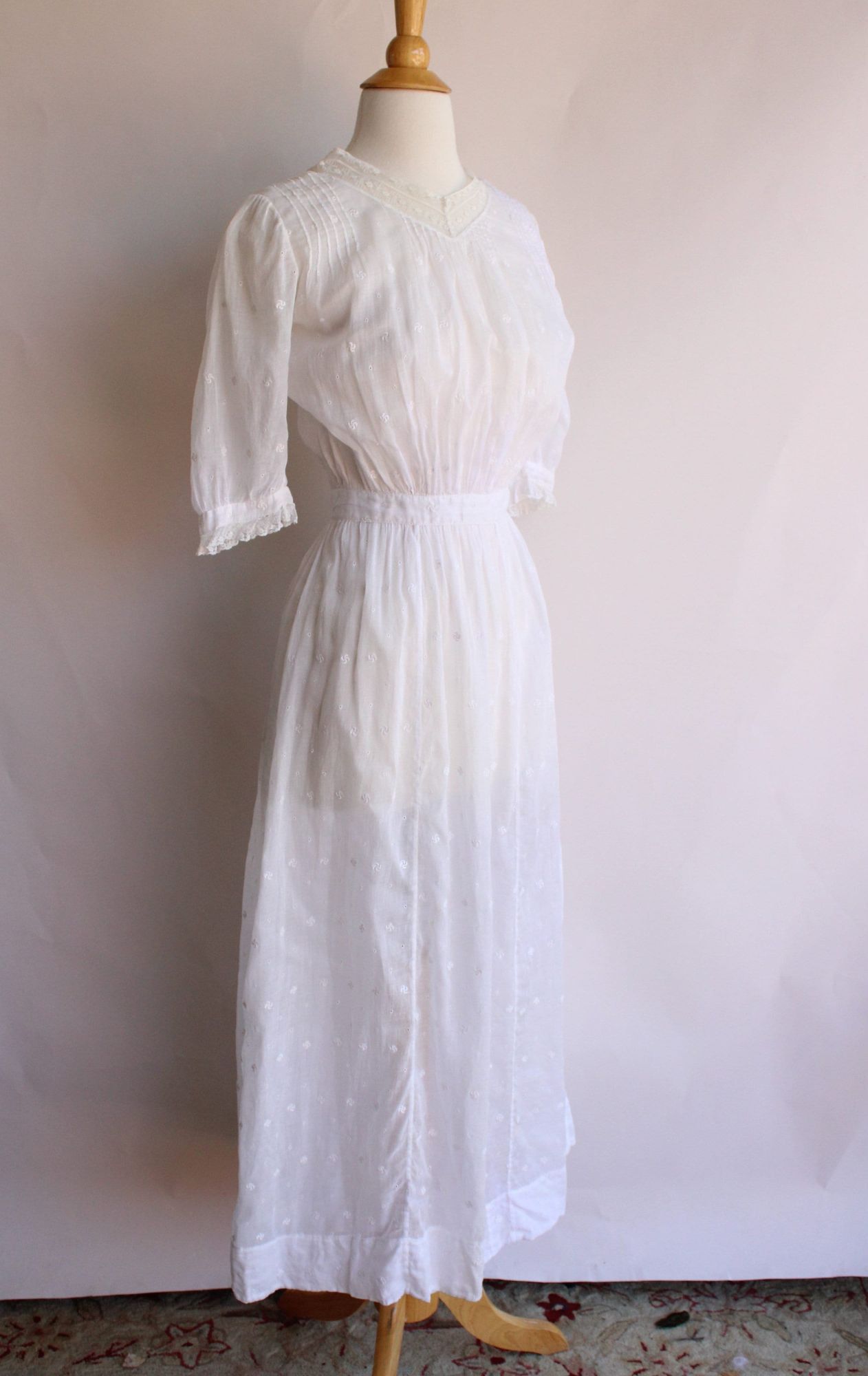 Vintage Vintage Antique 1900s 1910s Dress, Edwardian White Cotton An Size XS / US 0-2 / IT 36-38 - 4 Thumbnail