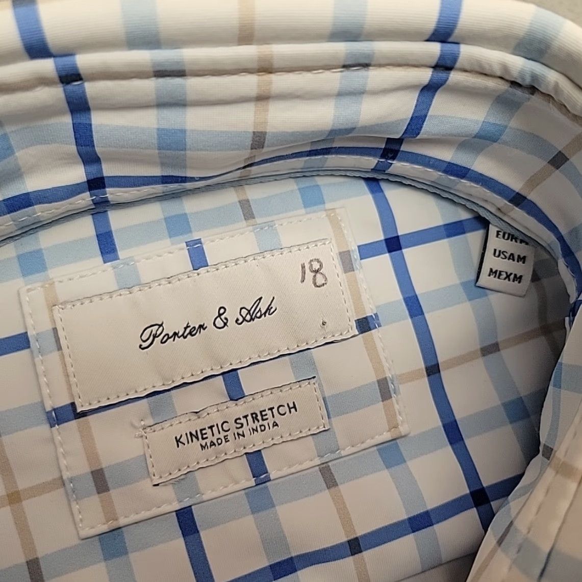 ASH Porter Ash Shirt Mens M Blue Kinetic Stretch Performance Knit Long Sleeve Casual Plaid Size US L / EU 52-54 / 3 - 5 Thumbnail
