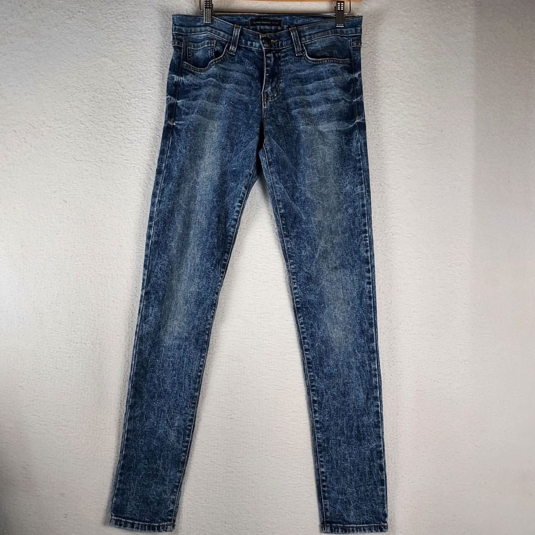 Vintage Flying Monkey Platinum Low Rise Skinny Jeans 29 Blue Denim Women's 5-Pocket Stretch USA Made Spring Summer Fall Winter Size 29" - 2 Thumbnail