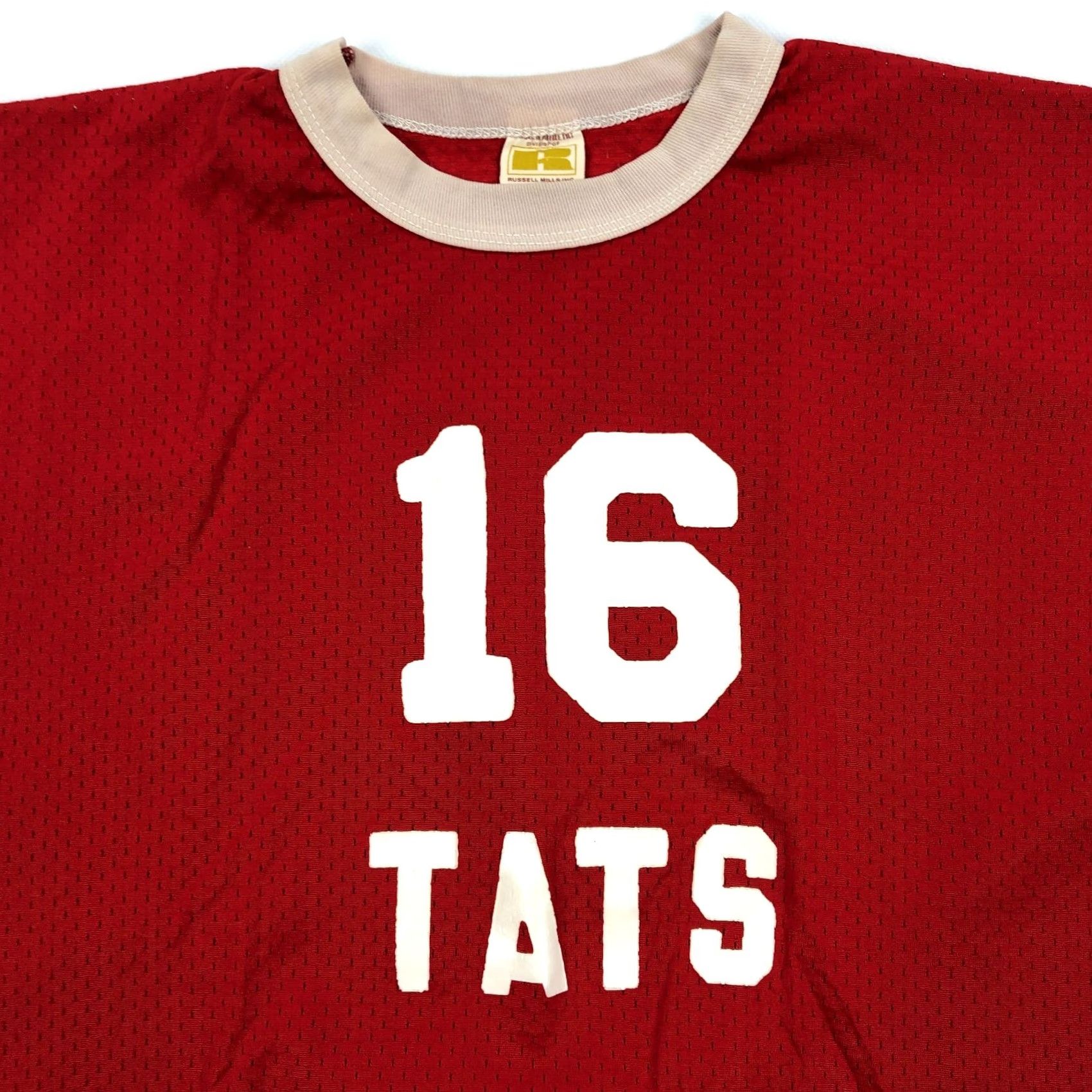 Vintage VINTAGE Russell Jersey 1970s XL Red Tats Athletics Mills 70s Russell Jersey Short Sleeve Adult XL Red Sportswear/Beach Mens Size US XL / EU 56 / 4 - 2 Thumbnail
