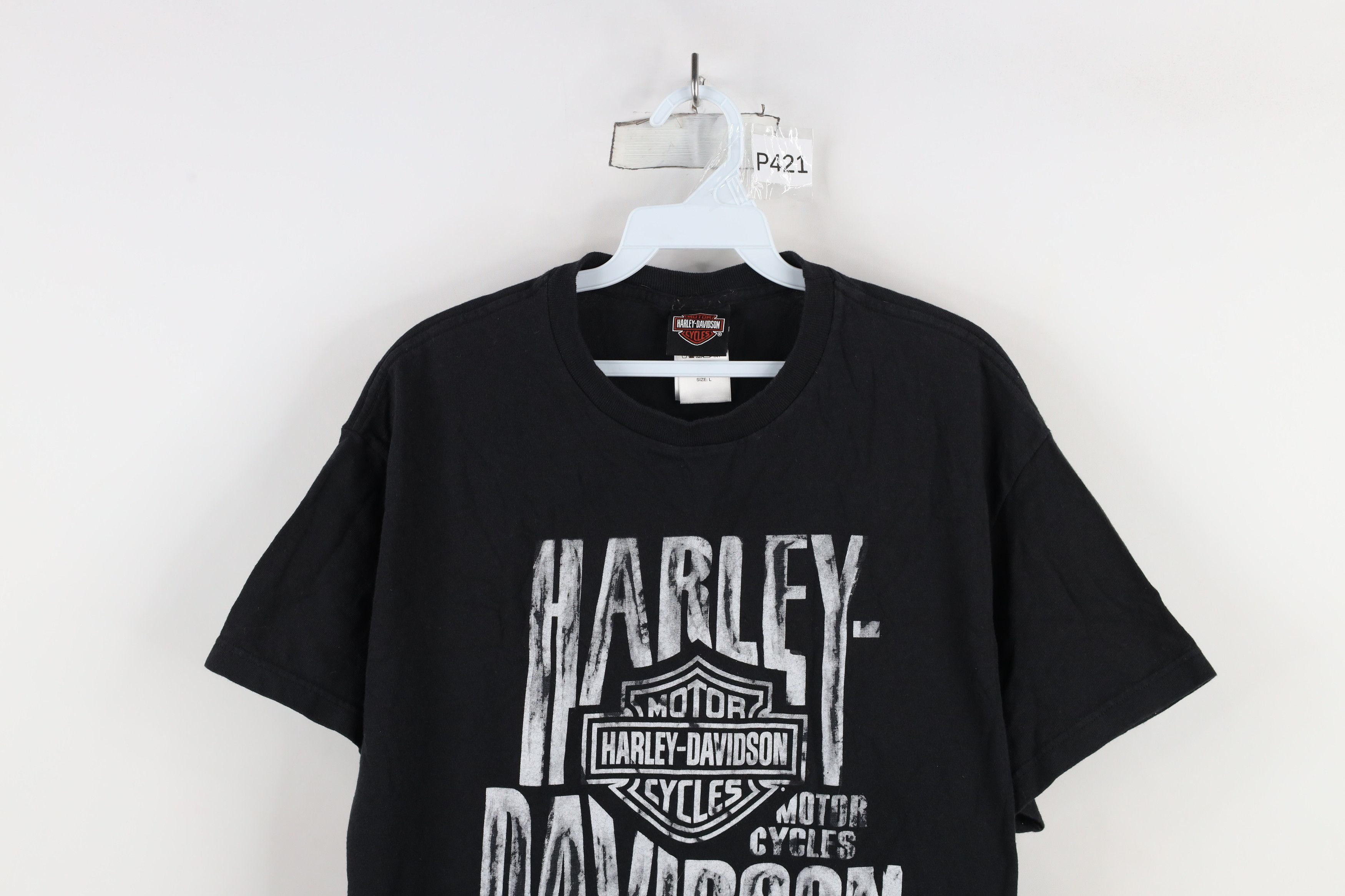 Harley Davidson × Vintage Vintage Y2K Harley Davidson Spell Out Chalk T-Shirt Black Size US L / EU 52-54 / 3 - 2 Thumbnail