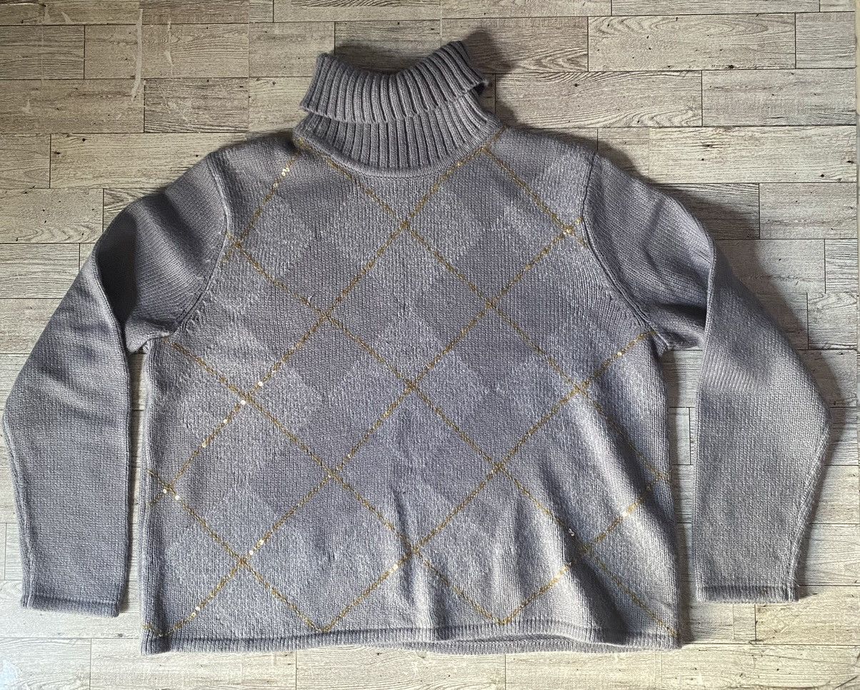 Vintage Vintage, Purple/Gray, Argyle Print, Turtleneck Knit Sweater Size S / US 4 / IT 40 - 4 Thumbnail