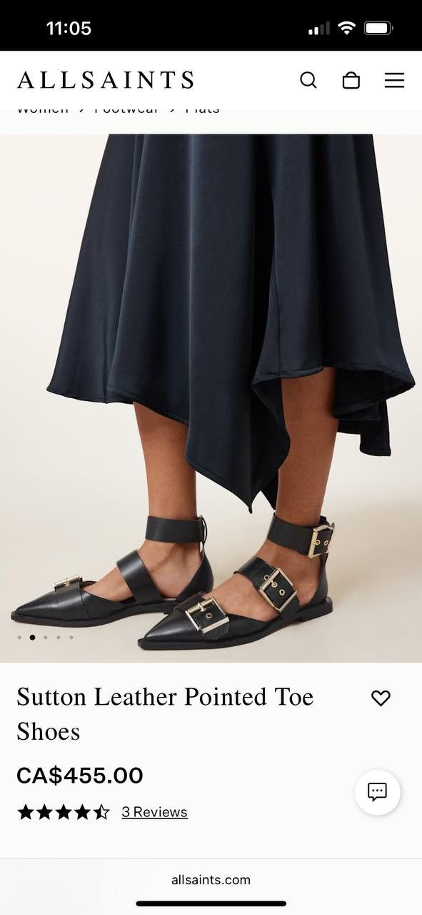 Allsaints Sutton Leather Pointed Toe Shoes Size US 7 / IT 37 - 3 Thumbnail