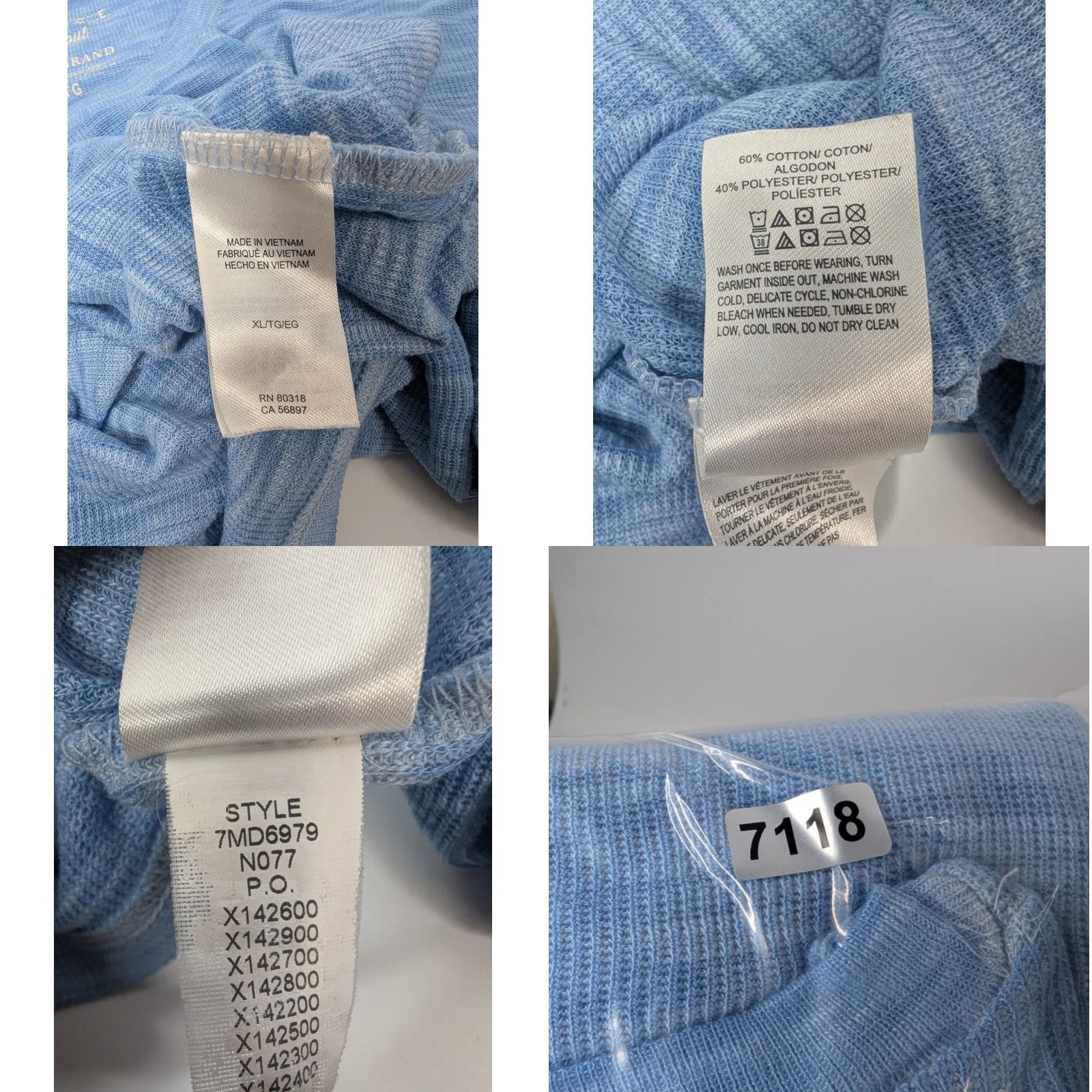 Lucky Brand Lucky Brand Tee Shirt - Men's XL Crew Neck Long Sleeve Blue Pocket Burnout 100% Cotton/Polyester Shirt Size US XL / EU 56 / 4 - 8 Thumbnail