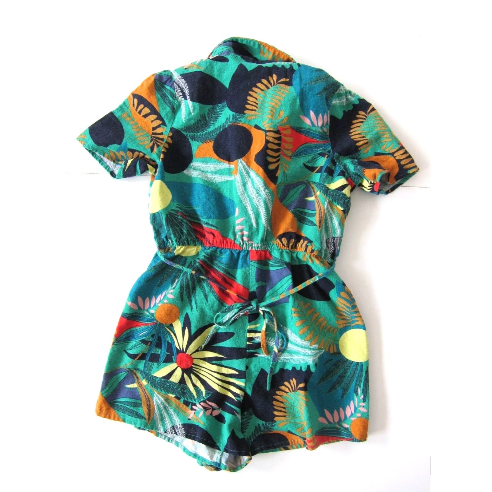 Vintage Milk & Honey Linen Green Romper Shorts Pocket Button Down Small Womens Size 28" / US 6 / IT 42 - 2 Thumbnail