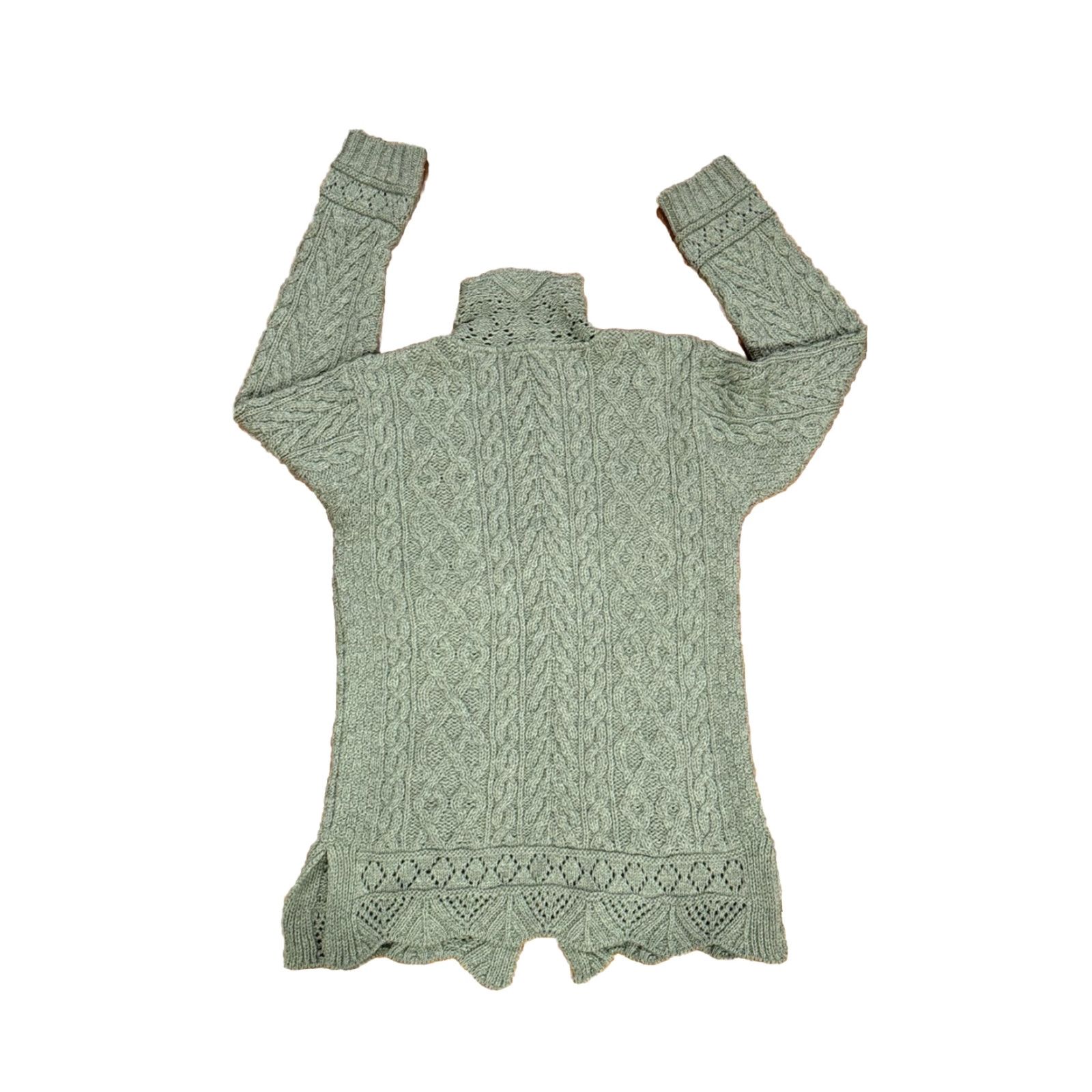 Vintage Inis Crafts Sweater Cable Knit 100% Wool Green Scallop Made In Ireland Medium Womens Mens? Size M / US 6-8 / IT 42-44 - 6 Thumbnail
