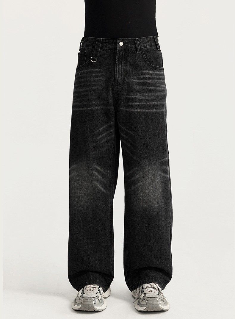 image of Black Baggy Washed Denim Jeans, Men's (Size 30)