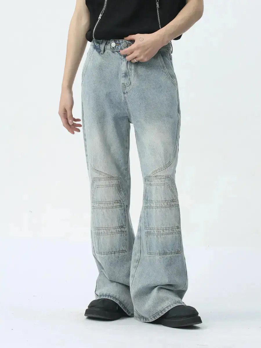 Japanese Brand Retro patchwork straight leg jeans Size US 32 / EU 48 - 2 Thumbnail