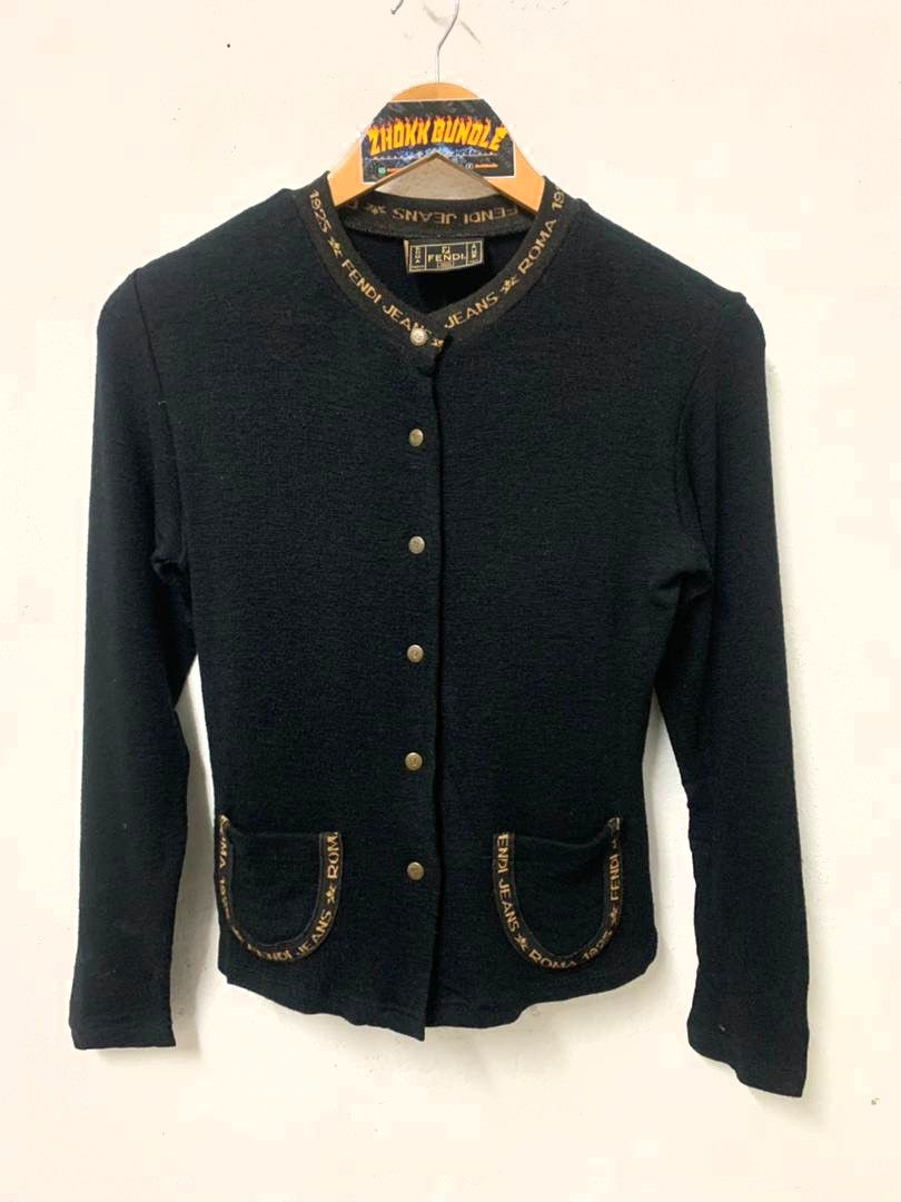 Fendi Fendi Jeans Wool Knit Logo Trim Detail Buttom Front Cardigan Size S / US 4 / IT 40 - 1 Thumbnail