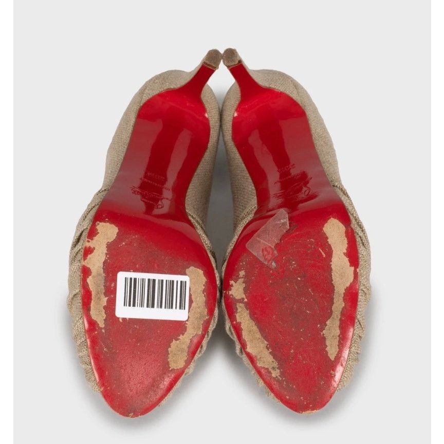 Christian Louboutin Christian Louboutin Beige Textile Open Toe Pumps 39.5 Size US 8.5 / IT 38.5 - 5 Thumbnail