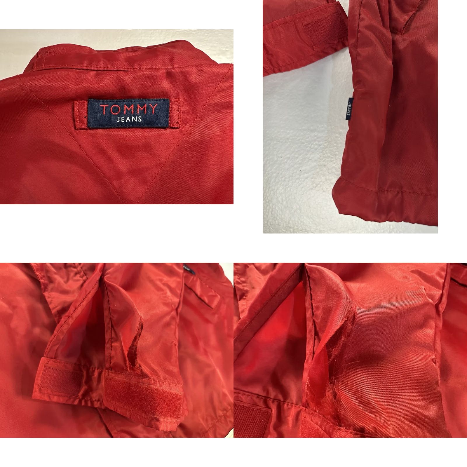 Tommy Hilfiger VTG Tommy Hilfiger Jeans Jacket Mens Medium Red Logo Windbreaker Hooded Nylon Front Zip Button Snap Sailor Windbreaker *Flaw" Size US 31 - 10 Thumbnail