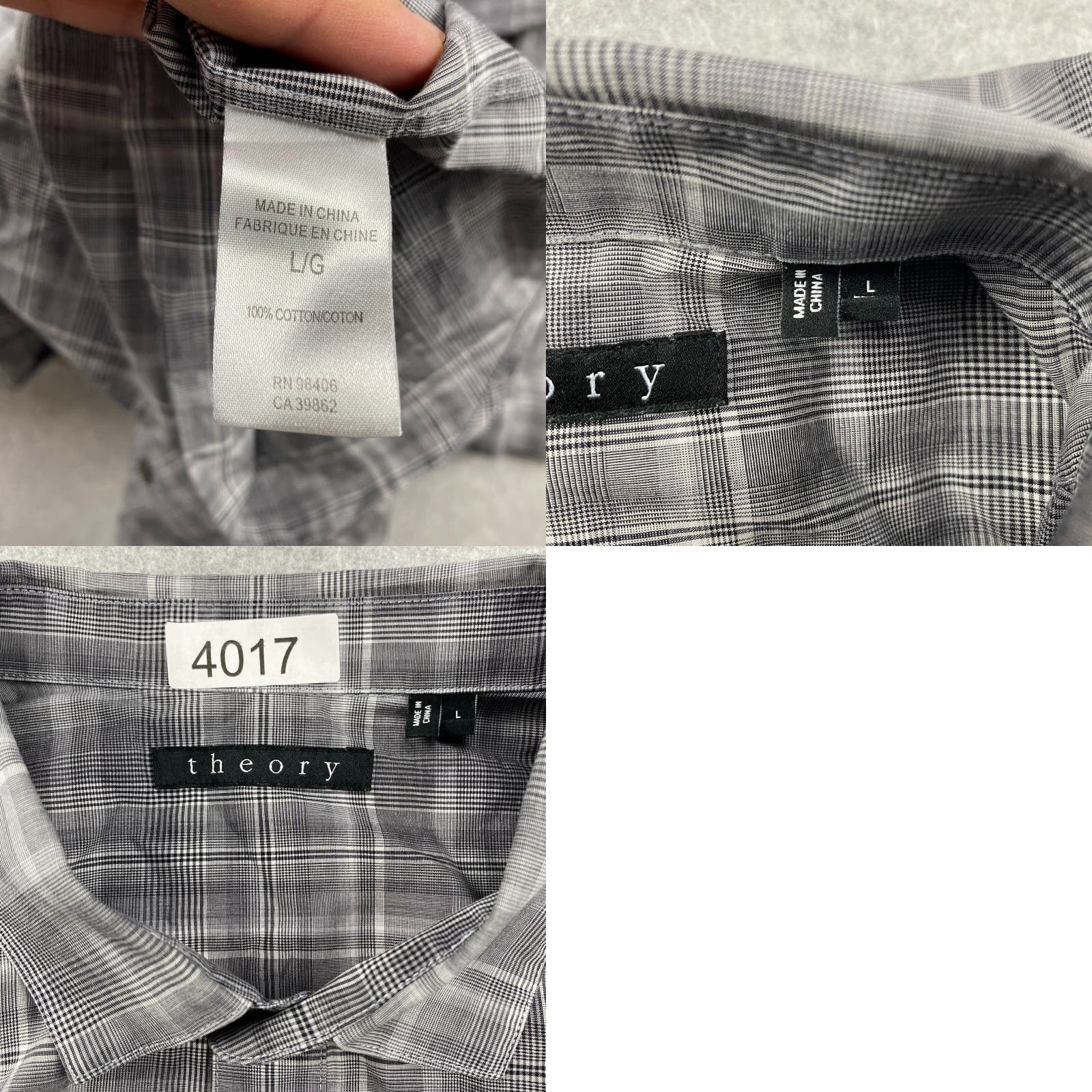 Theory VINTAGE? No. Theory Button-Up Shirt Mens L Gray Plaid Cotton Blend Mother of Pearl Buttons Long Sleeve Regular Fit Size US L / EU 52-54 / 3 - 9 Thumbnail