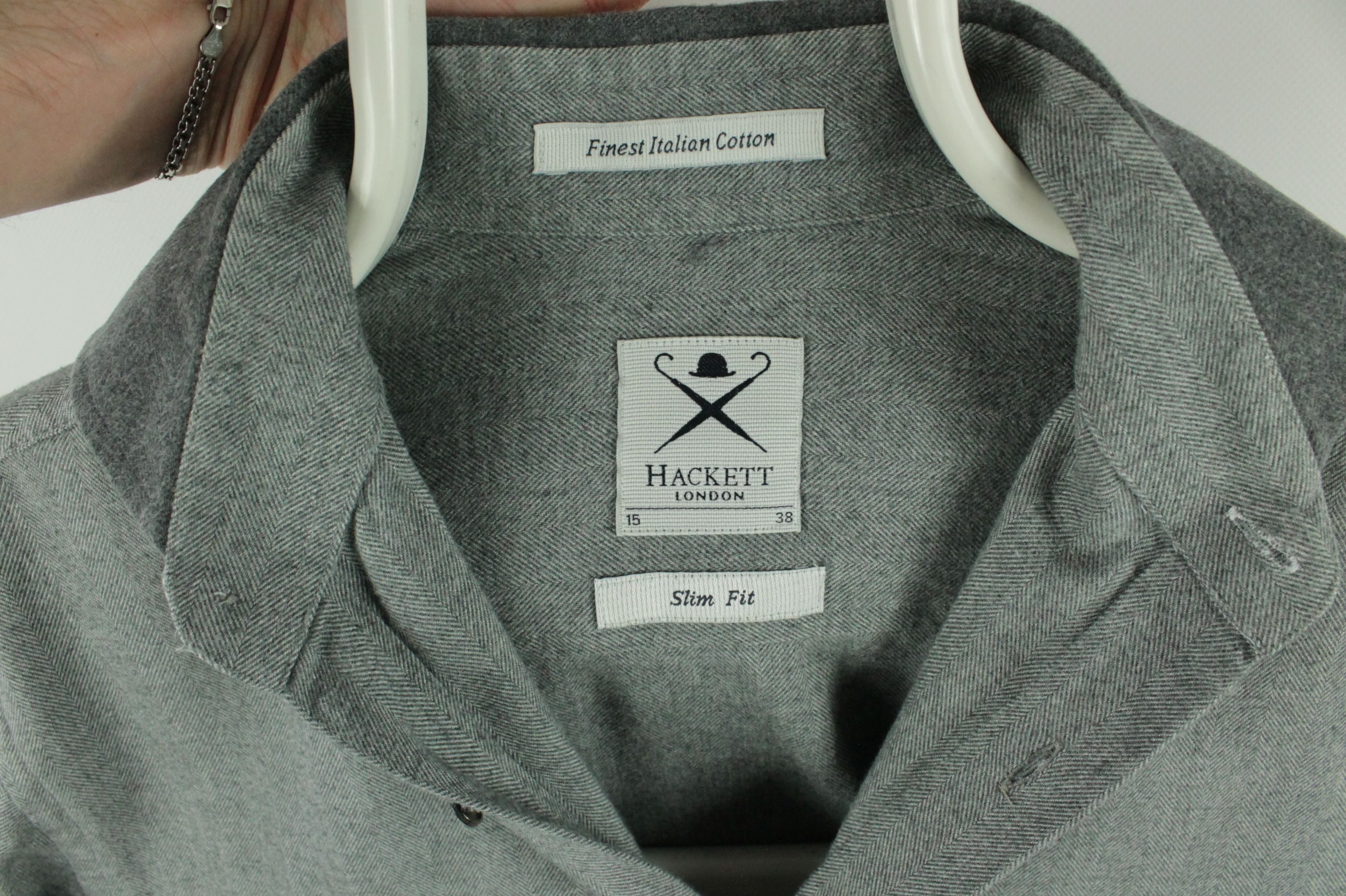 Designer × Hackett Hackett Micro Herringbone Flannel Slim Fit Dress Shirt Men's Size US M / EU 48-50 / 2 - 3 Thumbnail