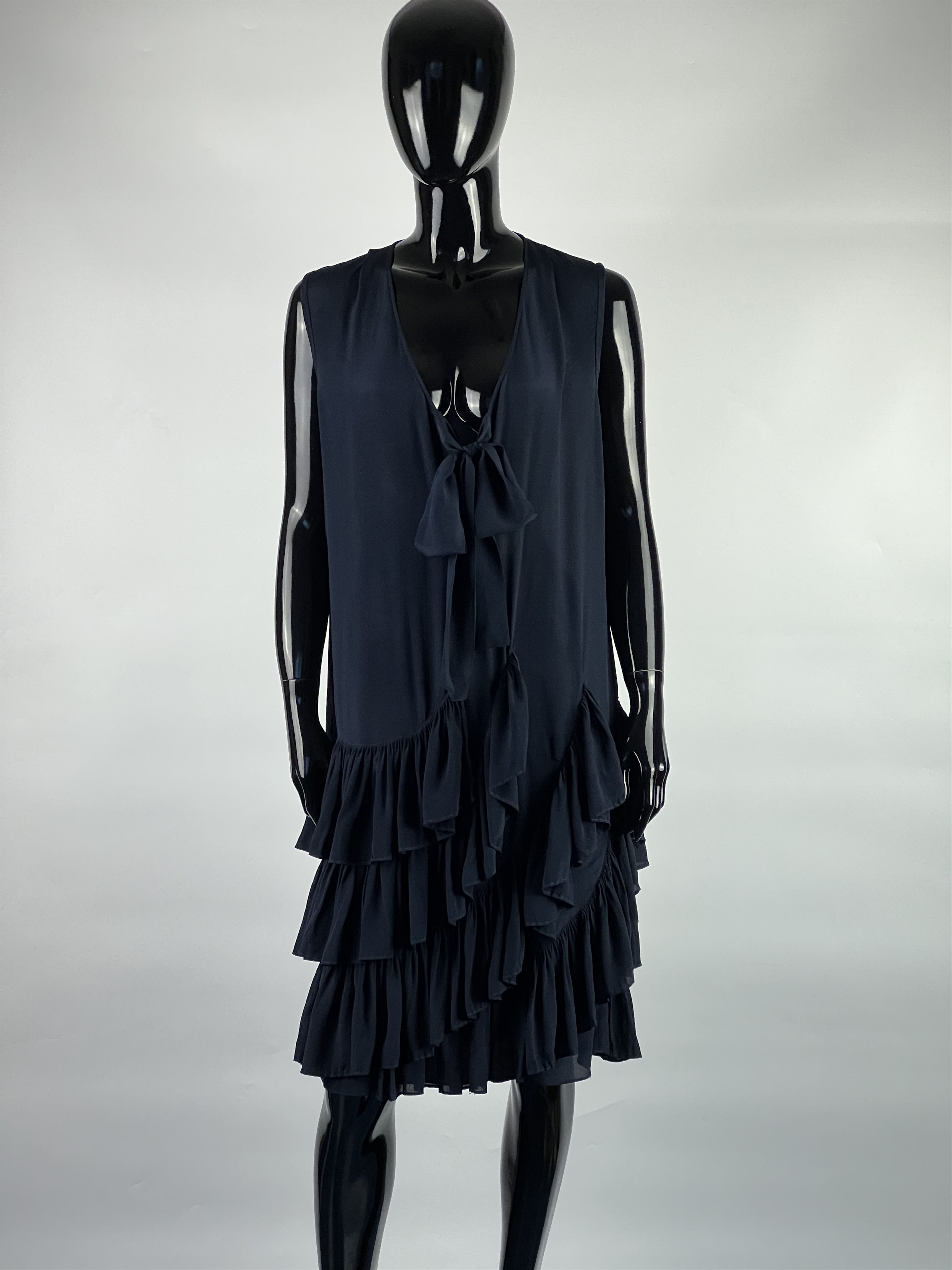 Joseph Joseph Navy Blue 100% Silk Ruffled Dress Size 36 Size S / US 4 / IT 40 - 1 Thumbnail