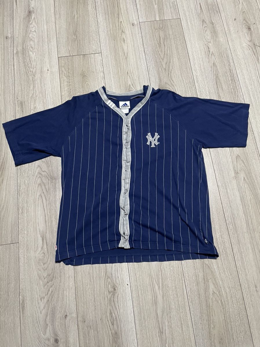 Adidas × MLB × New York Yankees Vintage 90s Adidas New York Yankees Baseball Button Jersey Size US L / EU 52-54 / 3 - 2 Thumbnail