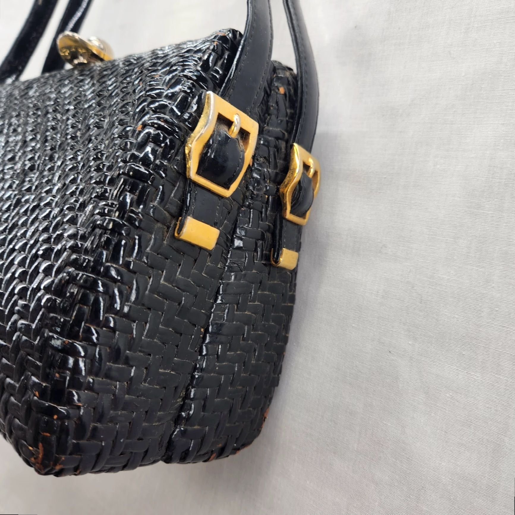 Vintage VINTAGE Koret Black Gold Wicker Basket Handbag Purse Boho Womens Size ONE SIZE - 2 Thumbnail