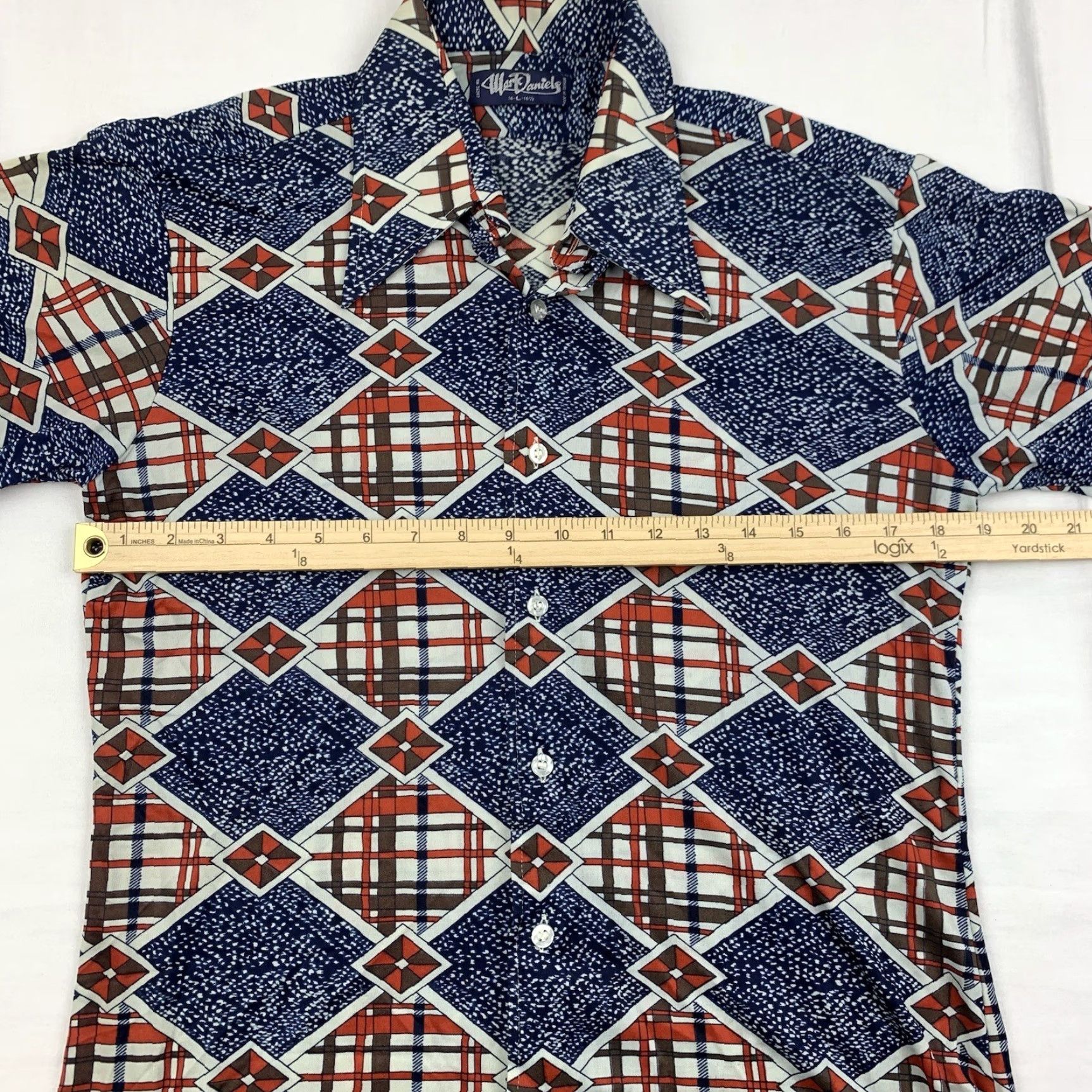 Vintage VINTAGE Mark Daniels Button-Up Shirt Adult Large Blue Geometric Pattern 80s 90s Mens Size US L / EU 52-54 / 3 - 7 Thumbnail
