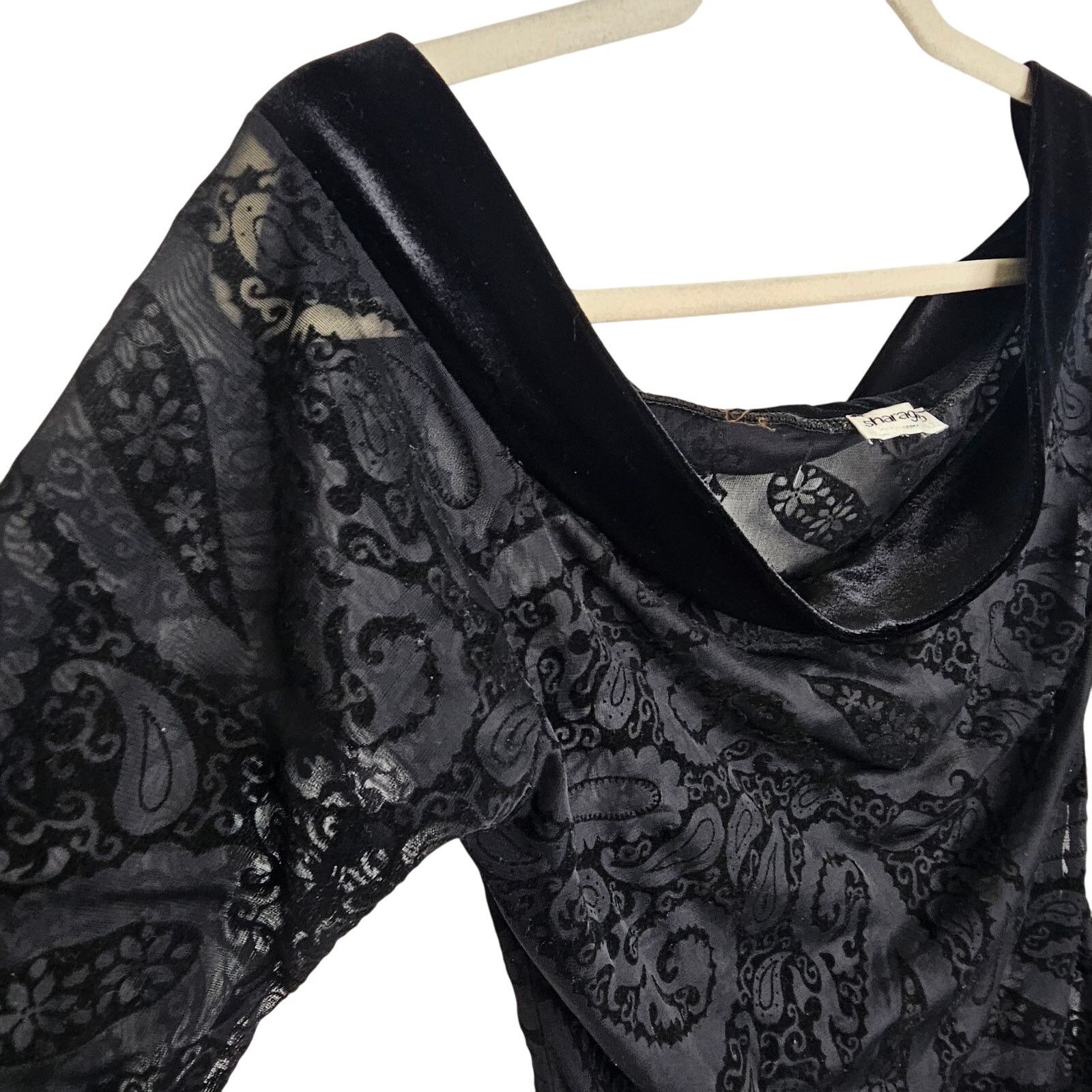 HARAGO Sharagano Velvet Burnout Off Shoulder Top S Whimsigoth Sheer Size S / US 4 / IT 40 - 5 Thumbnail