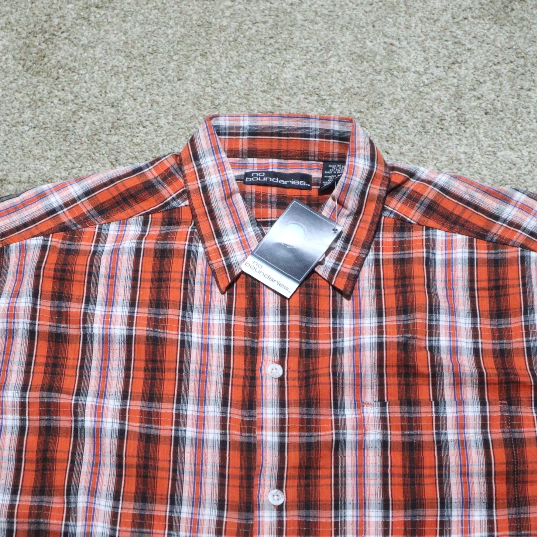 Vintage No Boundaries Shirt Medium Orange Plaid Short Sleeve Button-Up Mens 100% Cotton Casual 90s Inspired Size US M / EU 48-50 / 2 - 2 Thumbnail