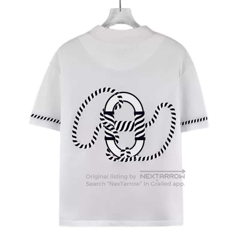 Hermes Hermes White Lock Stitch Printed Cotton Crew Neck Short Sl Size S / US 4 / IT 40 - 2 Thumbnail