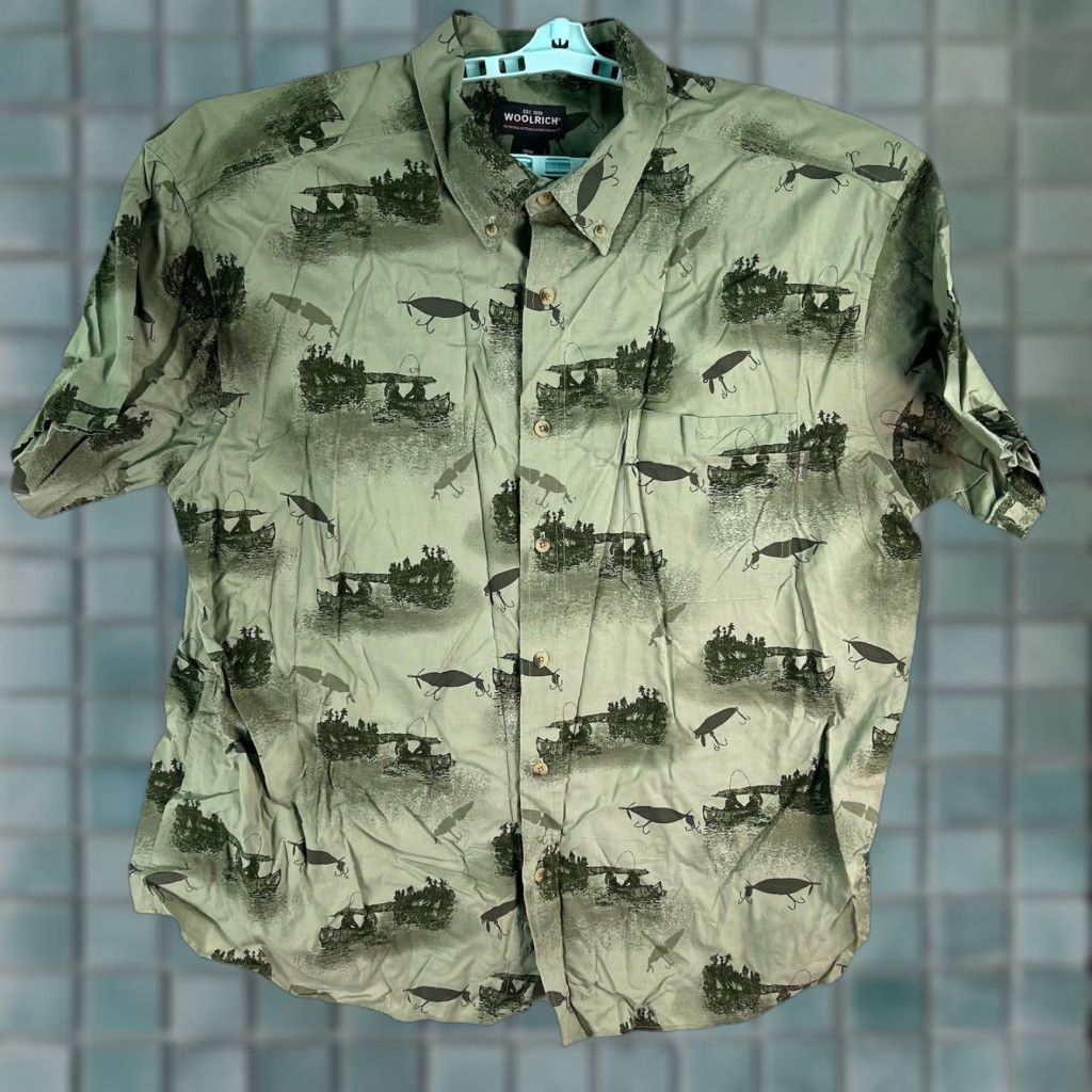 Vintage Woolrich Sage Lures Fishing Button Down Shirt Men’s Size 2XL Green Short Sleeve Size US XXL / EU 58 / 5 - 1 Thumbnail