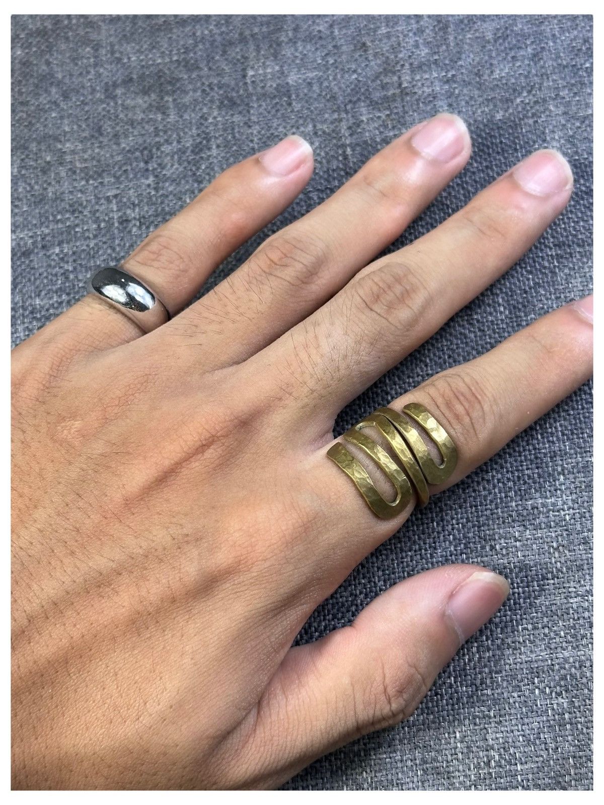 Japanese Brand 1980s JAPANESE HANDCRAFTED WABI-SABI SERPENT BRASS RING Size ONE SIZE - 5 Thumbnail