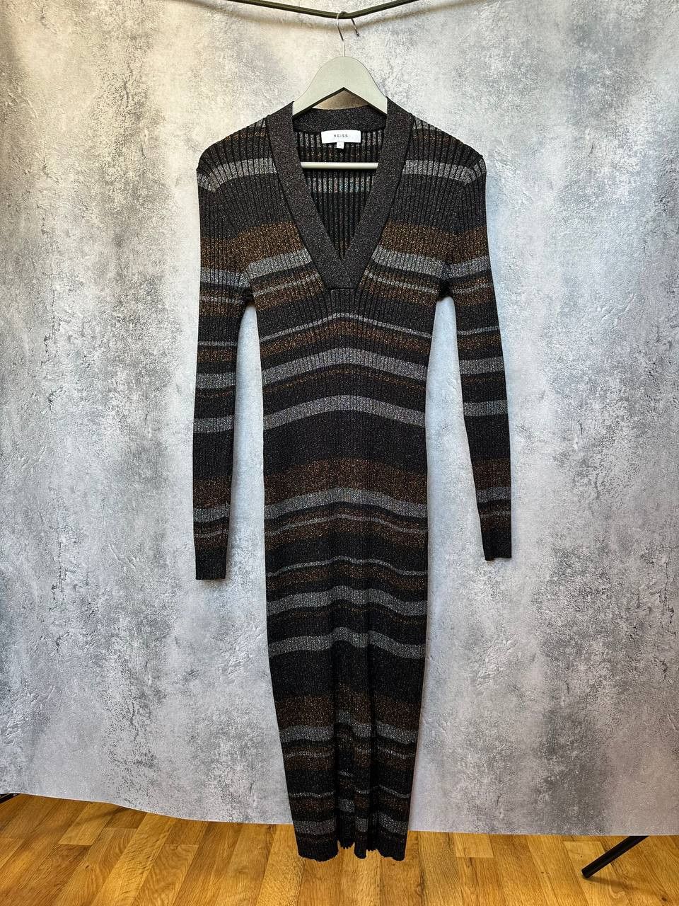 Reiss REISS Sassy Metallic-Stripe Knit Dress Maxi Tight Size L / US 10 / IT 46 - 3 Thumbnail