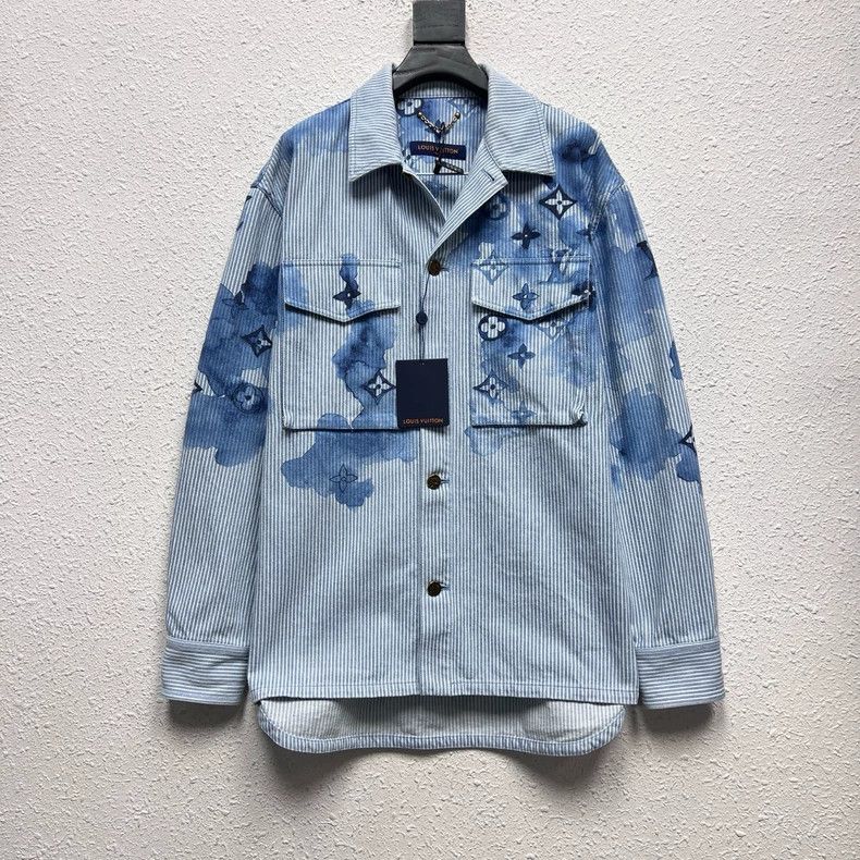 Louis Vuitton Louis Vuitton White and Blue Ink LOGO Printed Denim Jacket Size US XL / EU 56 / 4 - 1 Thumbnail