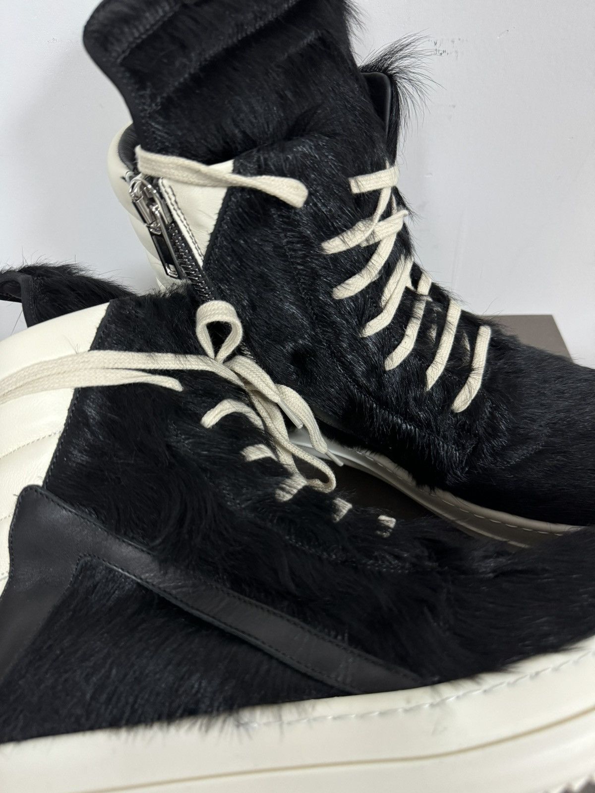 Rick Owens RICK OWENS PONY HAIR LEATHER BLACK MILK GEOBASKETS Size US 10 / EU 43 - 7 Thumbnail